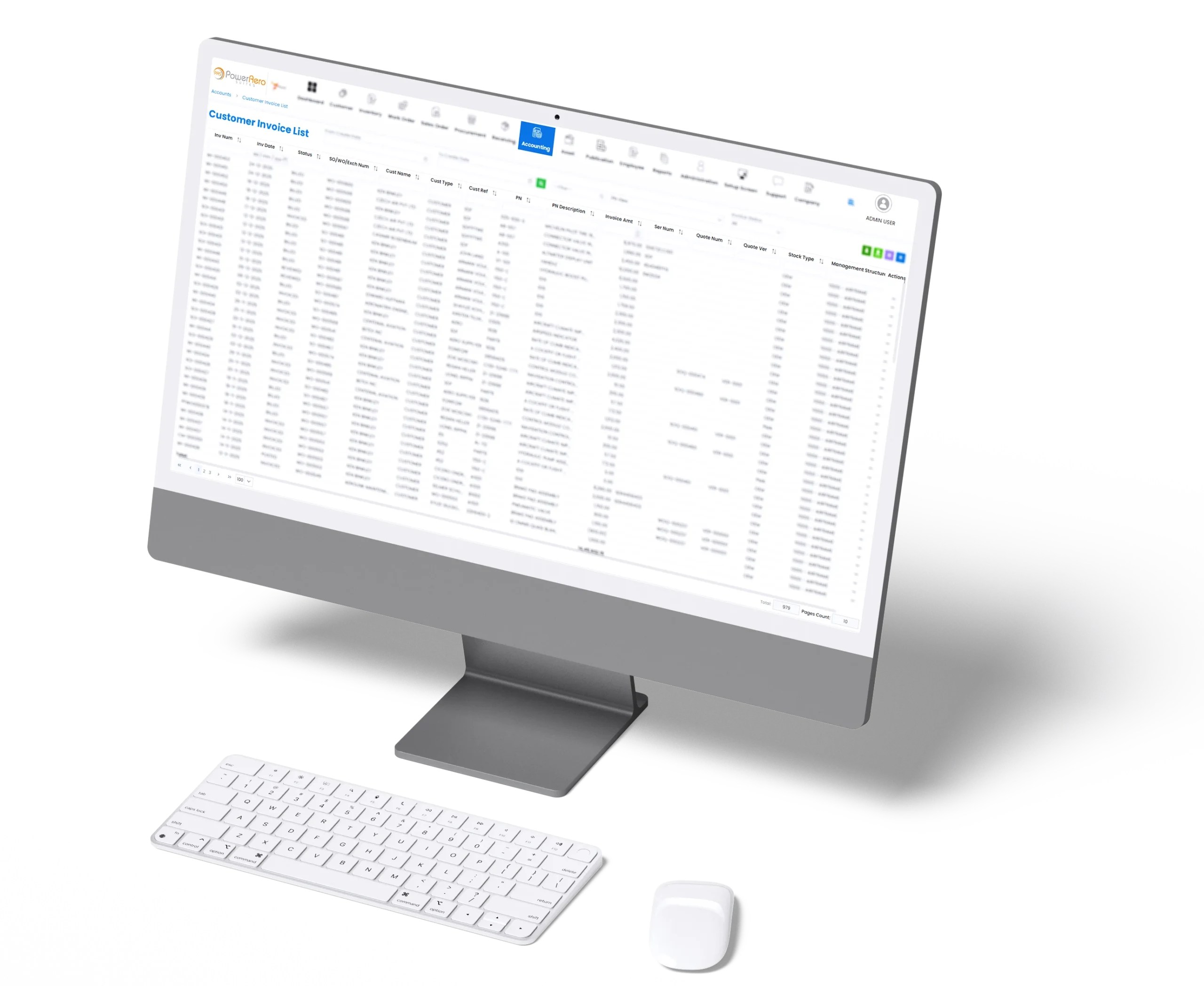 Aviation quoting and invoicing ERP dashboard