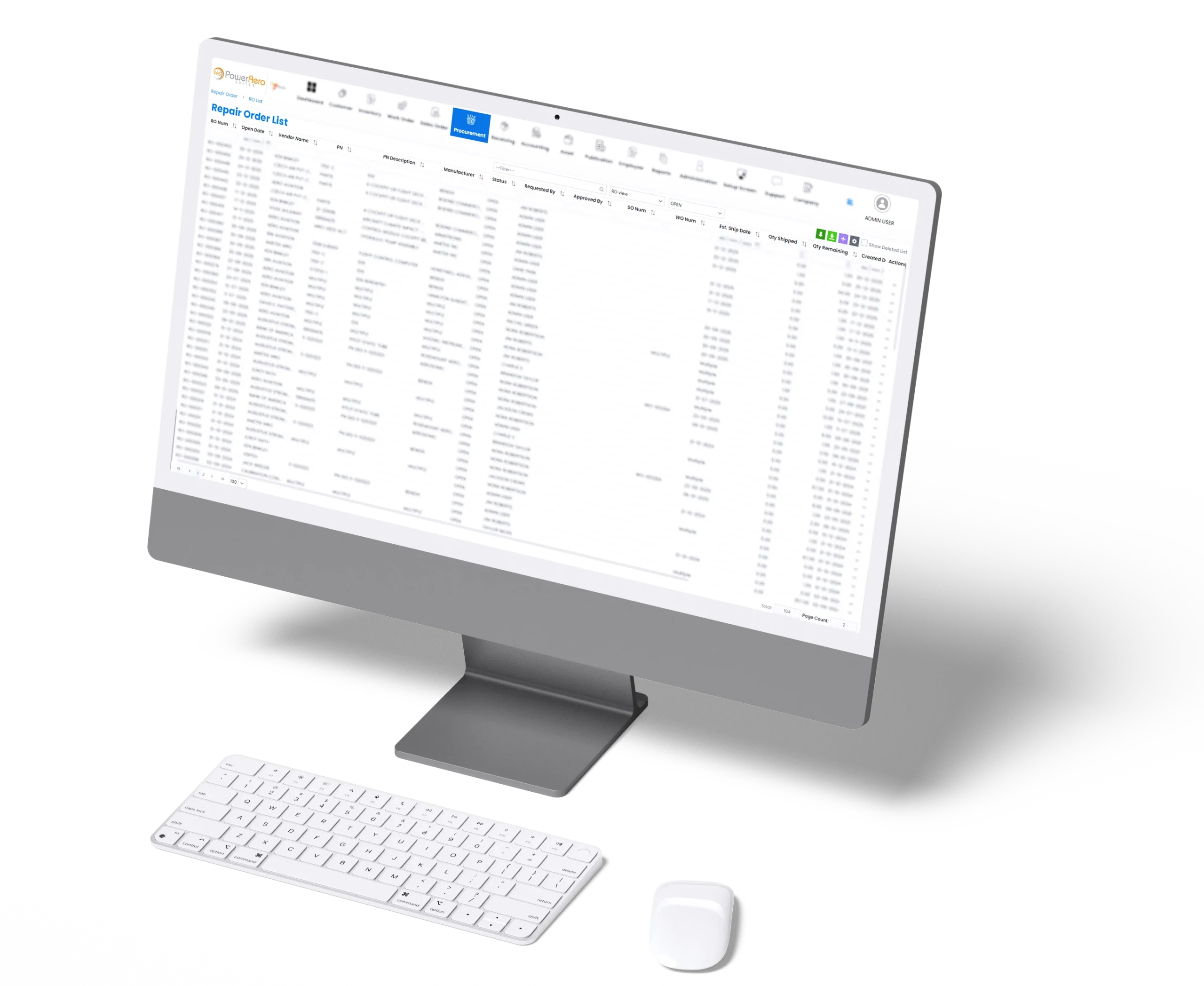Aviation repair and consignment ERP dashboard